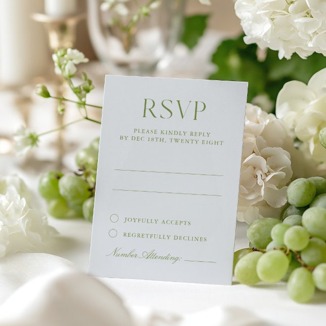 Light Blue & Sage Grönt Elegant bröllop OSA kort (Light Blue & Sage Green Elegant Wedding RSVP Card)