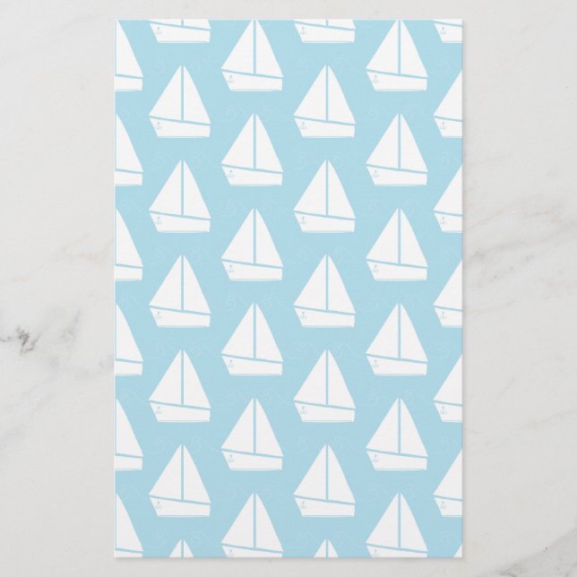 Light Blue Sailboat Mönster Brevpapper (Framsida)