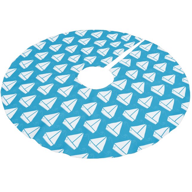 Light Blue Sailboat Mönster Julgransmatta Borstad Polyester (Vinklad)