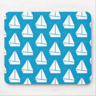Light Blue Sailboat Mönster Musmatta