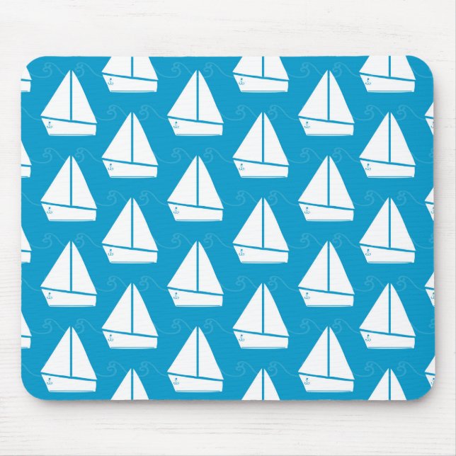 Light Blue Sailboat Mönster Musmatta (Framsidan)
