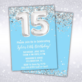 Light Blue Silver 15:e Födelsedagsfesten Inbjudningar