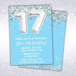 Light Blue Silver 17:e Födelsedagsfesten Inbjudningar