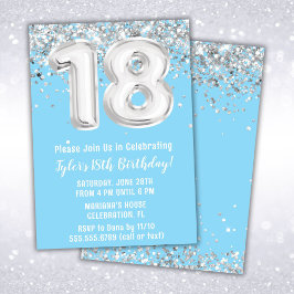 Light Blue Silver 18:e Födelsedagsfesten Inbjudningar
