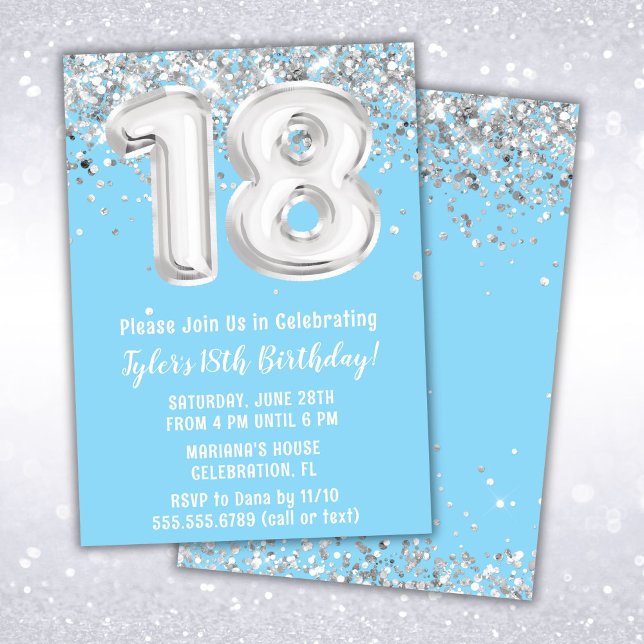 Light Blue Silver 18:e Födelsedagsfesten Inbjudningar (Skapare uppladdad)
