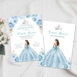 Light Blue & Silver Blommigt Princess Quinceañera Inbjudningar