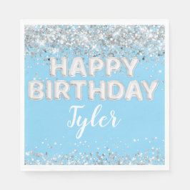 Light Blue Silver Födelsedagsfest Pappersservett