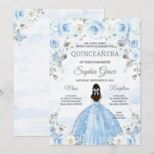 Light Blue Silver Princess Quinceanera Birthday Inbjudningar
