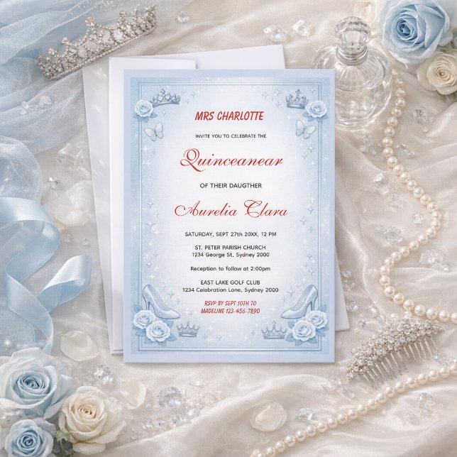 Light Blue Silver Princess Quinceanera Birthday  Inbjudningar (Light Blue Silver Princess Quinceanera Birthday Invitation
)