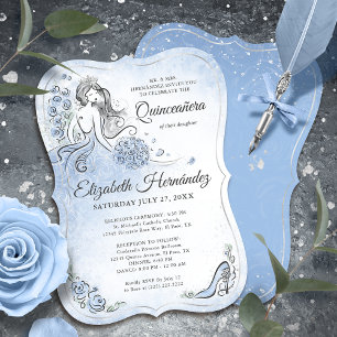 Light Blue Silver Princess Quinceanera Birthday Inbjudningar