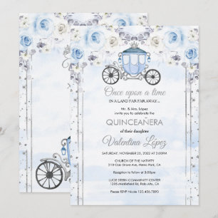 Light Blue Silver Princess Quinceanera Birthday Inbjudningar