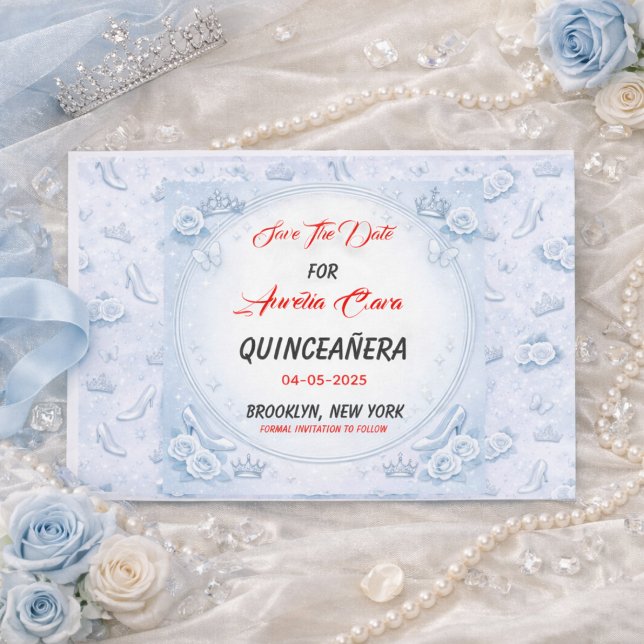 Light Blue Silver Princess Quinceanera Birthday  Meddelande Vykort (Light Blue Silver Princess Quinceanera Birthday Announcement Postcard
)