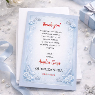 Light Blue Silver Princess Quinceanera Birthday Tack Kort