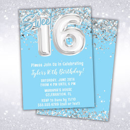 Light Blue Silver Sweet 16:e Födelsedagsfesten Inbjudningar