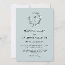 Light Blue Simple Elegant Monogram Bröllop Inbjudningar