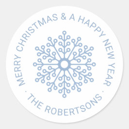 Light Blue Snowflake-Märkrn Round Sticker Runt Klistermärke