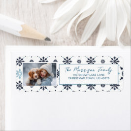 Light Blue Snowflake Photo Returadress Etikett