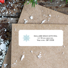 LIGHT BLUE SNOWFLAKE WINTER FAMILY ADRESS RETURADRESS ETIKETT