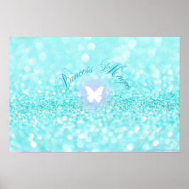 Light Blue Sparkly Glitter Butterfly Princess Poster
