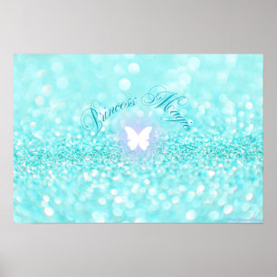 Light Blue Sparkly Glitter Butterfly Princess Poster