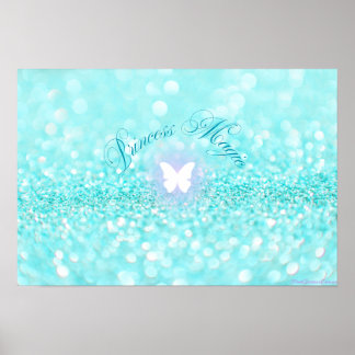 Light Blue Sparkly Glitter Butterfly Princess Poster