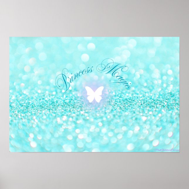 Light Blue Sparkly Glitter Butterfly Princess Poster (Framsidan)