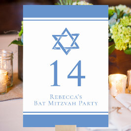 Light Blue Star of David Bat mitzvah Party Bordsnummer