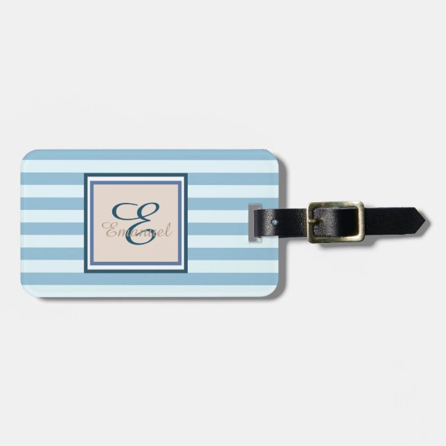 Light Blue Stripe Monogram-Personlig Bagagebricka (Horisontell Framsida)