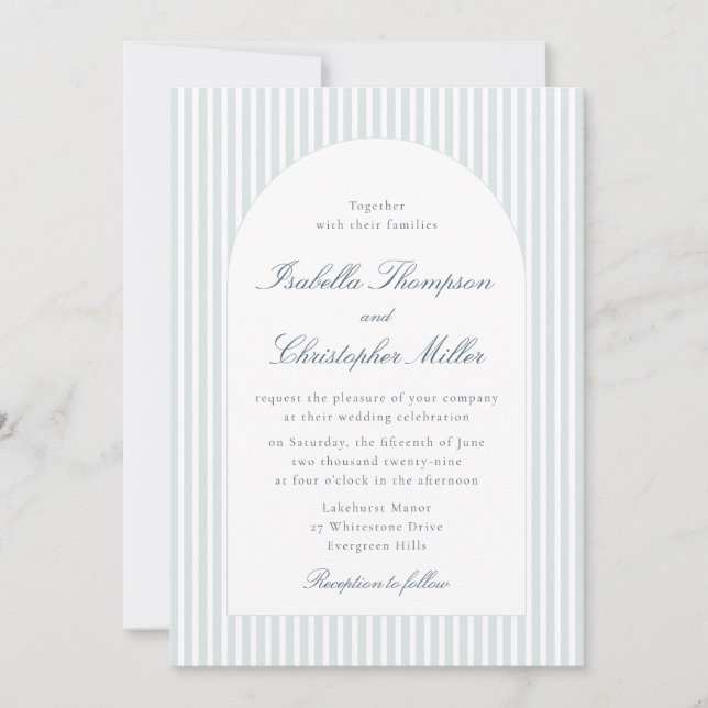 Light Blue Striped Arch Wedding Invitation Inbjudningar (Framsida)