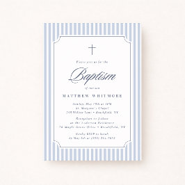 Light Blue Striped Baptism Invitation Inbjudningar