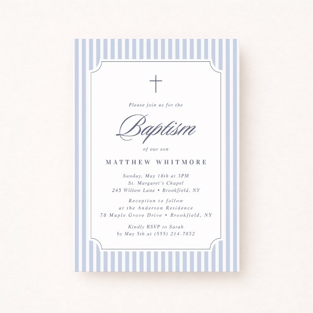 Light Blue Striped Baptism Invitation Inbjudningar (Skapare uppladdad)