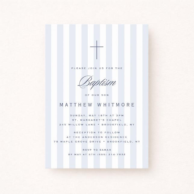 Light Blue Striped Boy Baptism Invitation Inbjudningar (Skapare uppladdad)