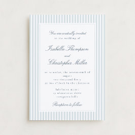Light Blue Striped Modern Script Wedding Invitatio Inbjudningar