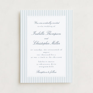 Light Blue Striped Modern Script Wedding Invitatio Inbjudningar