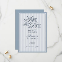Light Blue Striped Old Money Calligraphy Wedding