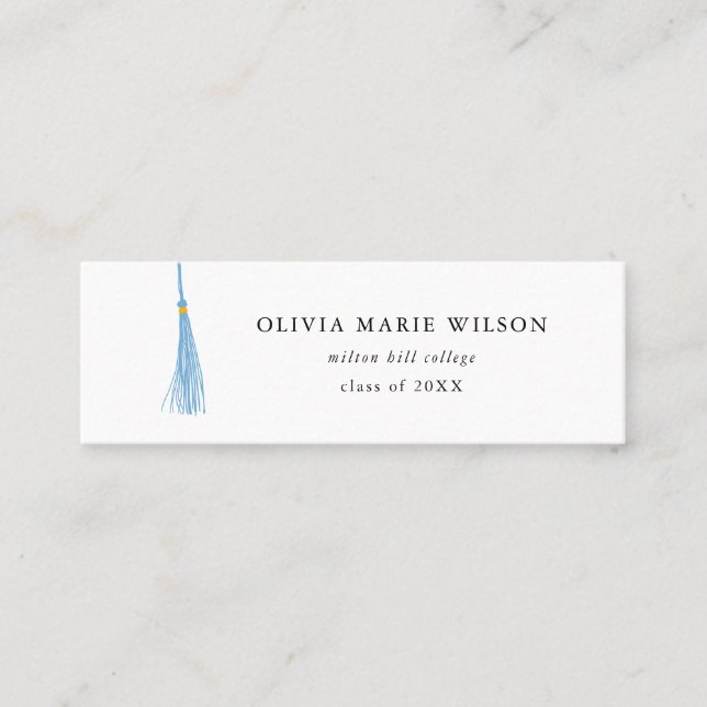 Light Blue Tassel Studenten Namn Card Mini Visitkort (Framsida)