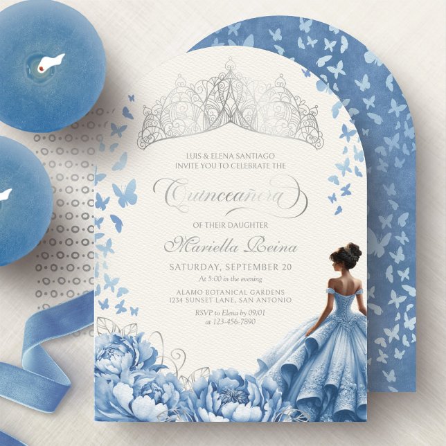 Light Blue Tiara Butterflies Flowers Quinceanera Inbjudningar (Skapare uppladdad)