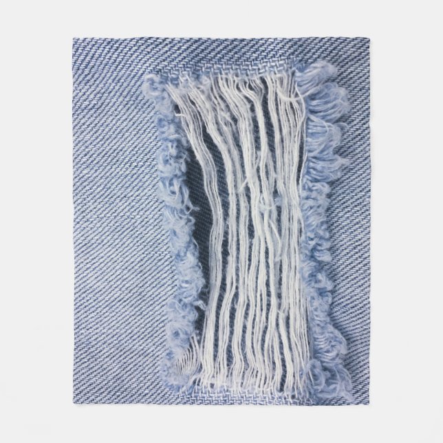 Light Blue Torn Jeans Struktur Fleecefilt (Framsidan)