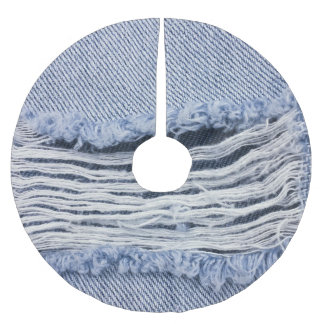 Light Blue Torn Jeans Struktur Julgransmatta Borstad Polyester