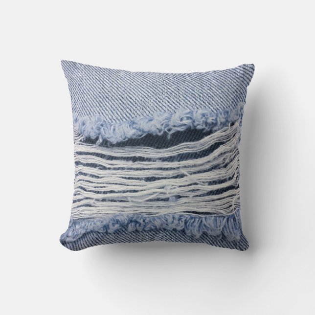Light Blue Torn Jeans Struktur Kudde (Framsida)