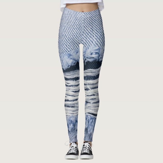 Light Blue Torn Jeans Struktur Leggings (Framsida)