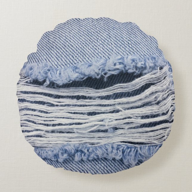 Light Blue Torn Jeans Struktur Rund Kudde (Framsidan)