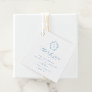 Light Blue Vapensköld Monogram Bröllop Tack Gåvor Etiketter