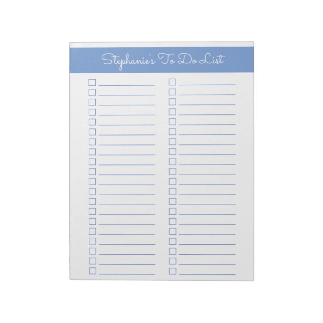 Light Blue Vertical 8.5x11 Two Column Checklist Anteckningsblock (Roterad)