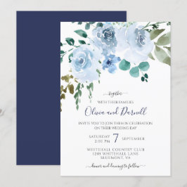 Light Blue Watercolor Blommigt Bröllop | Tunga Inbjudningar