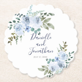 Light Blue Watercolor Blommigt Bröllop Underlägg Papper