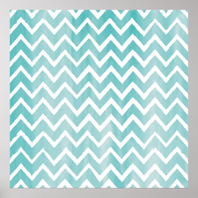 Light Blue Watercolor Chevron Mönster Poster (Framsidan)
