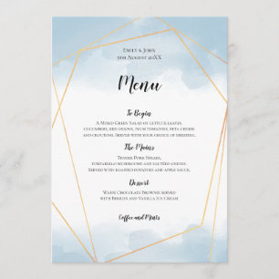 Light Blue Watercolor Guld Geometric Ram Bröllop Meny