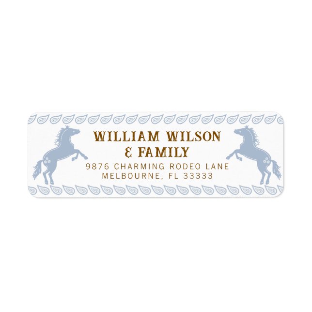 Light Blue Western Rodeo Horse Returadress Labe Etikett (Framsidan)