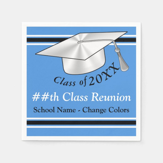 Light Blue, White and Black, Class Reunion Napkins Pappersservett (Framsidan)